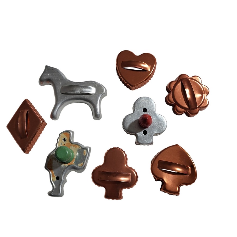 Vintage Copper & Metal Cookie Cutters 8 Horse Heart Spade Club Diamond‎
